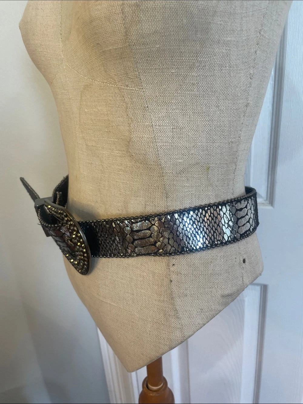 Statement wide Belt Western embellished bling rhinestones silver black women’s M